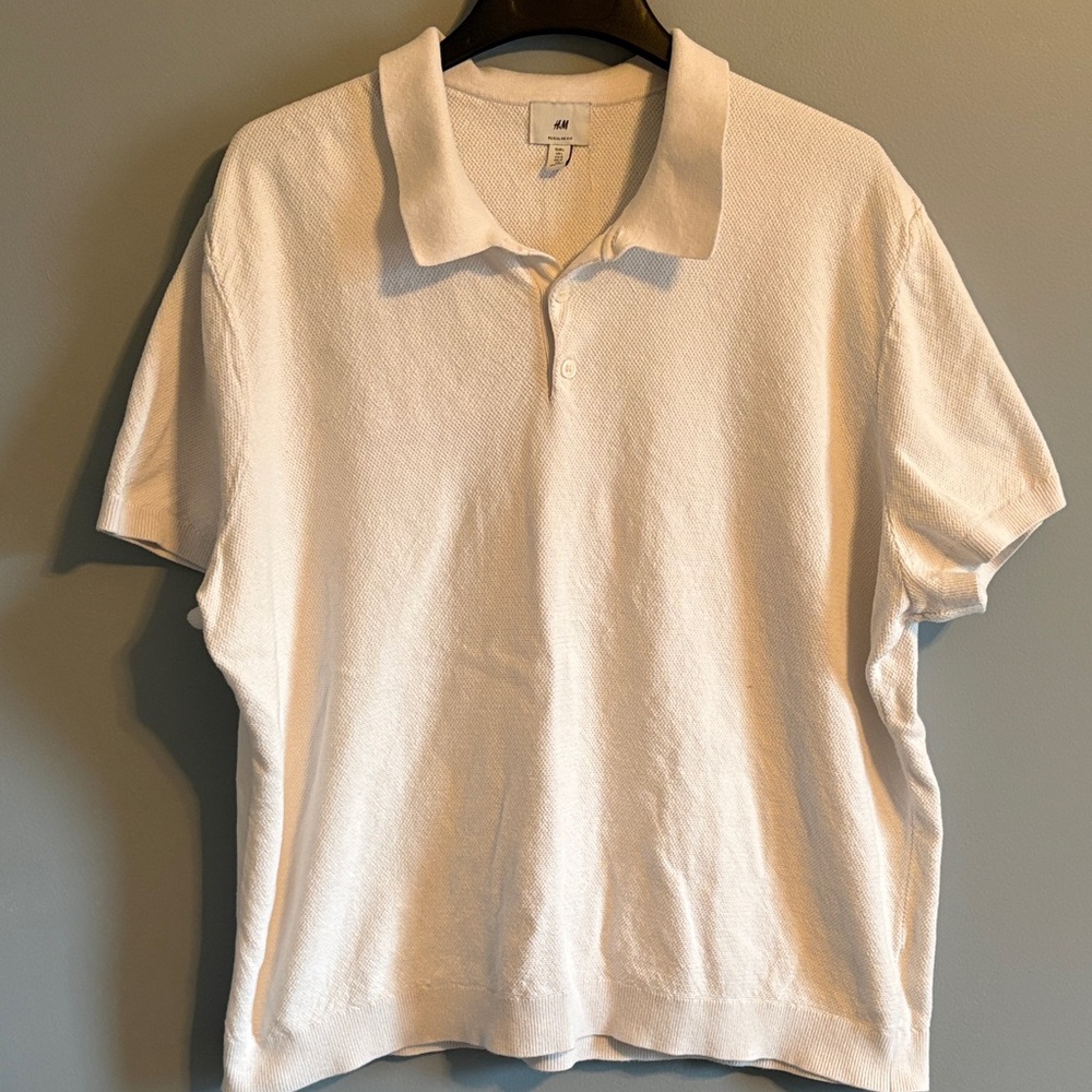 H&M Men's Off-White Knit Polo Shirt